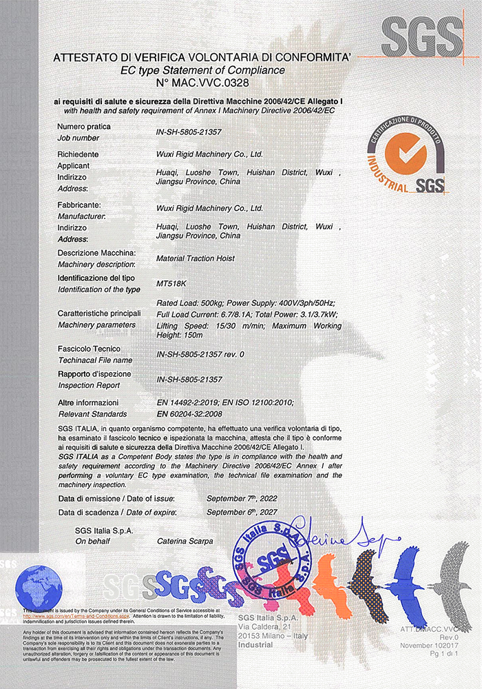 MT518K material machine SGS CE certificate